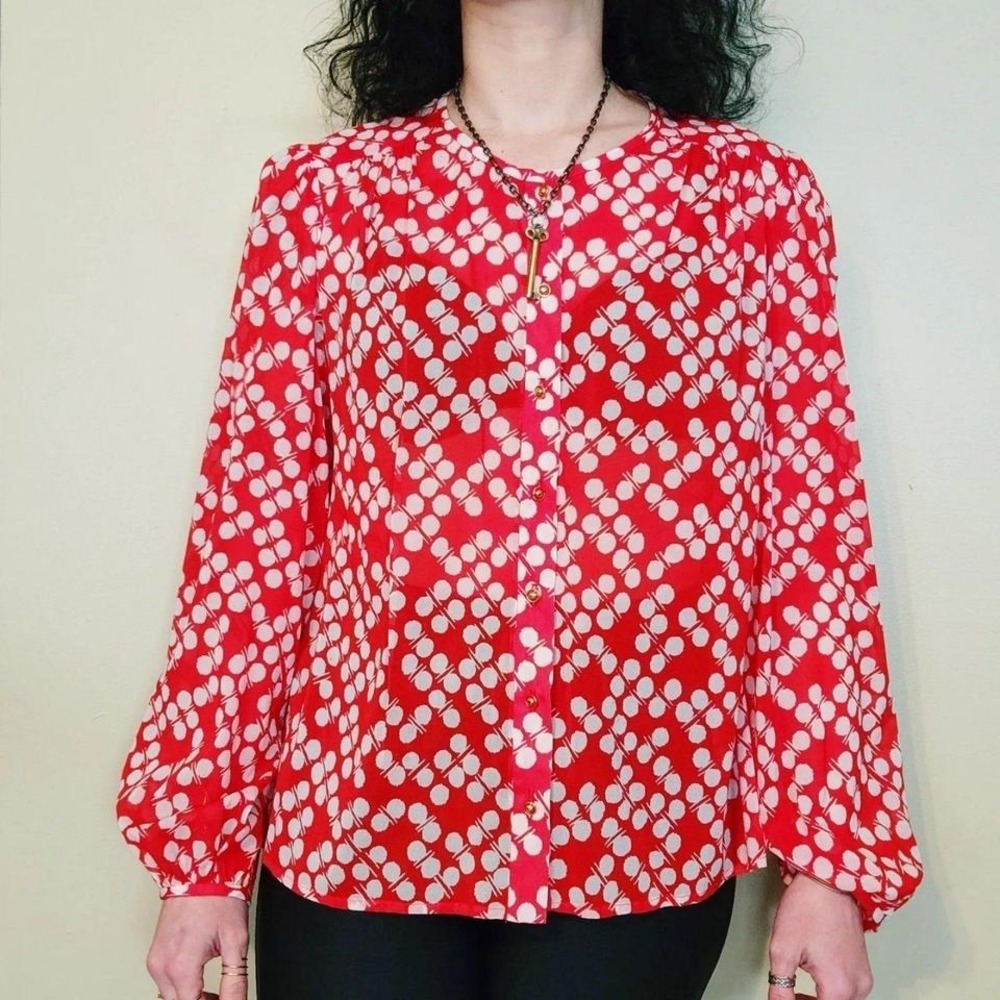 Vintage 1990s Red Sheer Silk Spotted Blouse